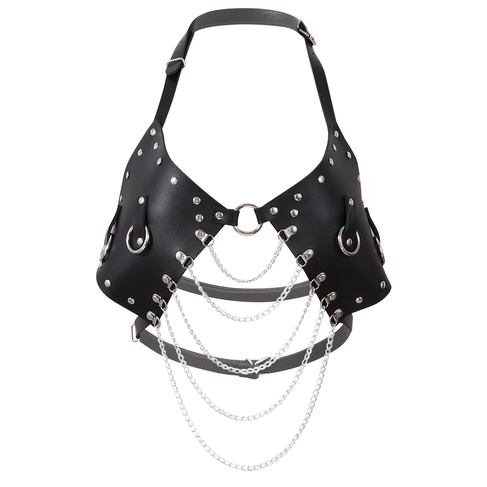 

Womens Punk Style Chest Suspender Adjustable Buckles Halter Neck Chest Belt Rivets O-rings Decorated Chest Belt Cosplay Costumes