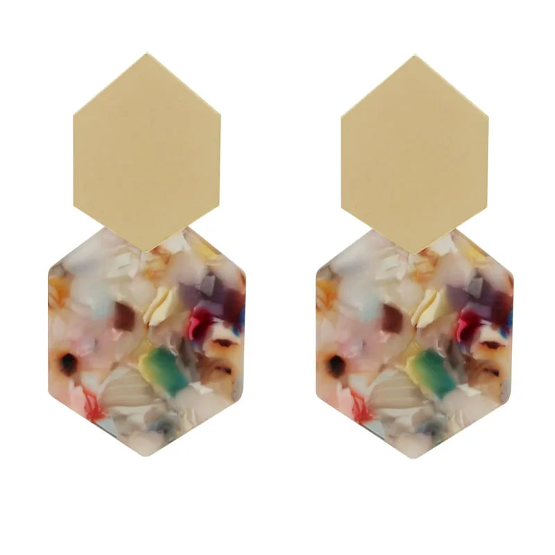 

Lozenge Metal Sheet Acrylic Acid Earrings The New European and American Fashion Accessories Point Souvenir 2021 Hot Sale
