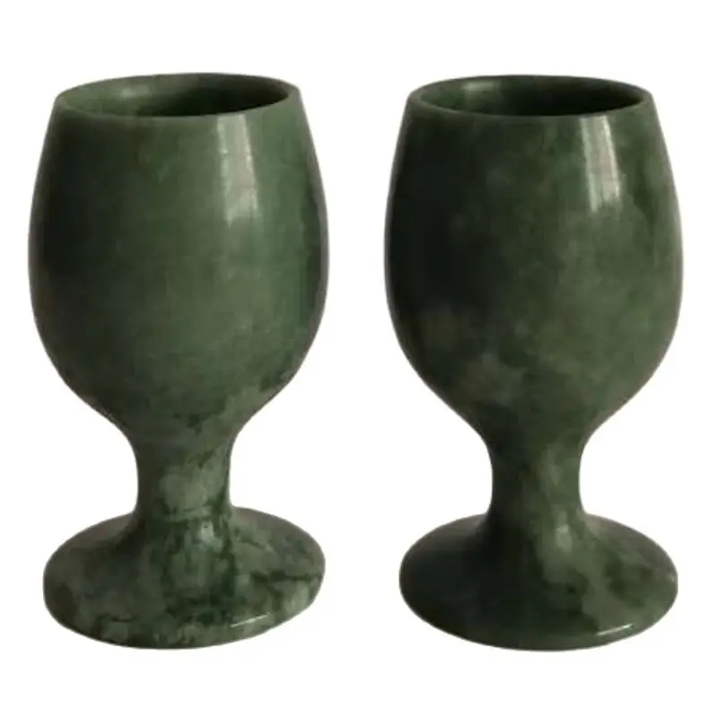

Chinese hand carved natural jade goblet wine glass A couple