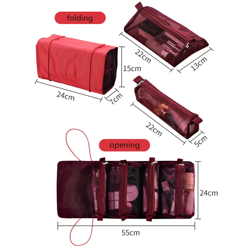 

PURDORED 1 PC Foldable Cosmetic Bag for Women Removable Large Mesh Make Up Bag Travel Makeup Brush Organizer Toiletry Bag