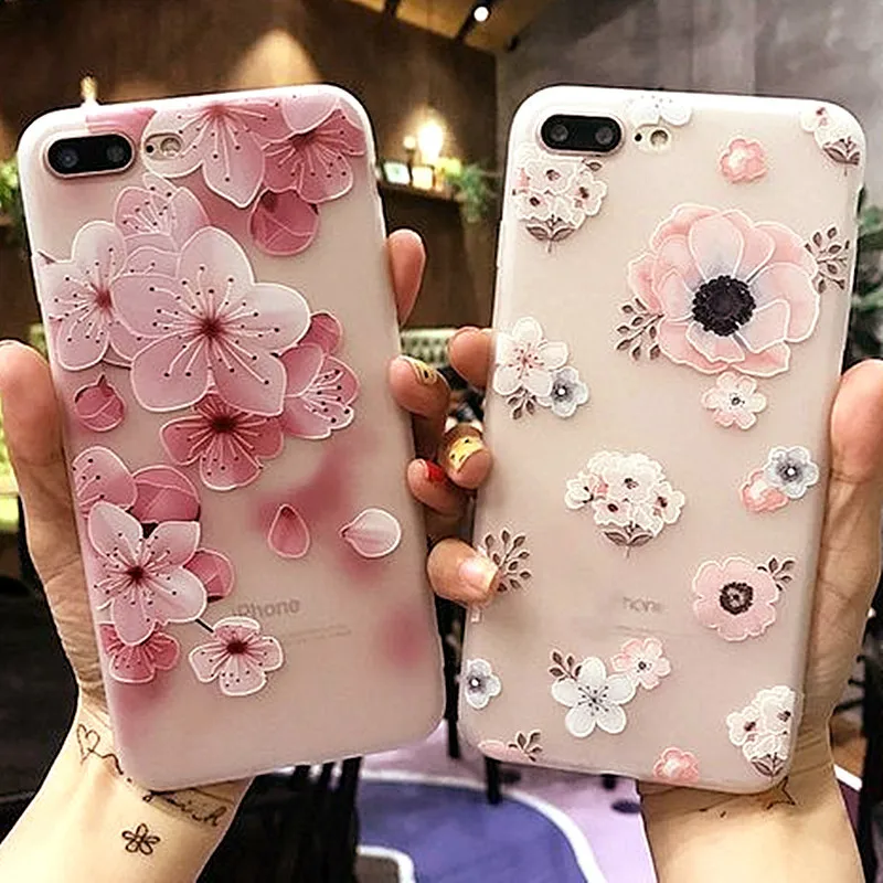 

Frosted TPU Soft Phone Case for iPhone 11 Cases 12 Pro Max X XR XS MAX 7 8 Plus Flower 3D Effect Anti-drop for iPhone 8 Case