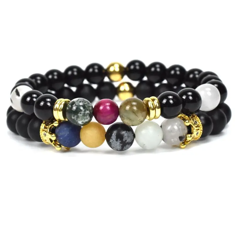 3UMeter 8mm Natural Stone Coloured Crown Bead Tibetan Buddha Bracelet Bracelets Men Jewelry gift Drop Shipping | Украшения и