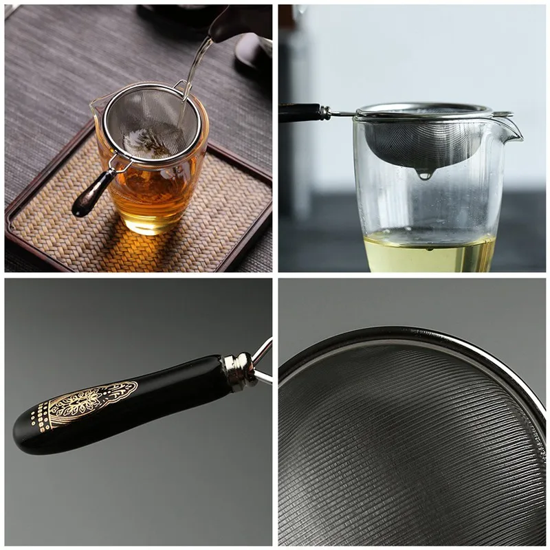 

Vintage Chinese Tea Infuser Stainless Steel Dual Mesh Tea Strainer Loose Leaf Tea Filter Ceramic Handle Gongfu Tea Accessories
