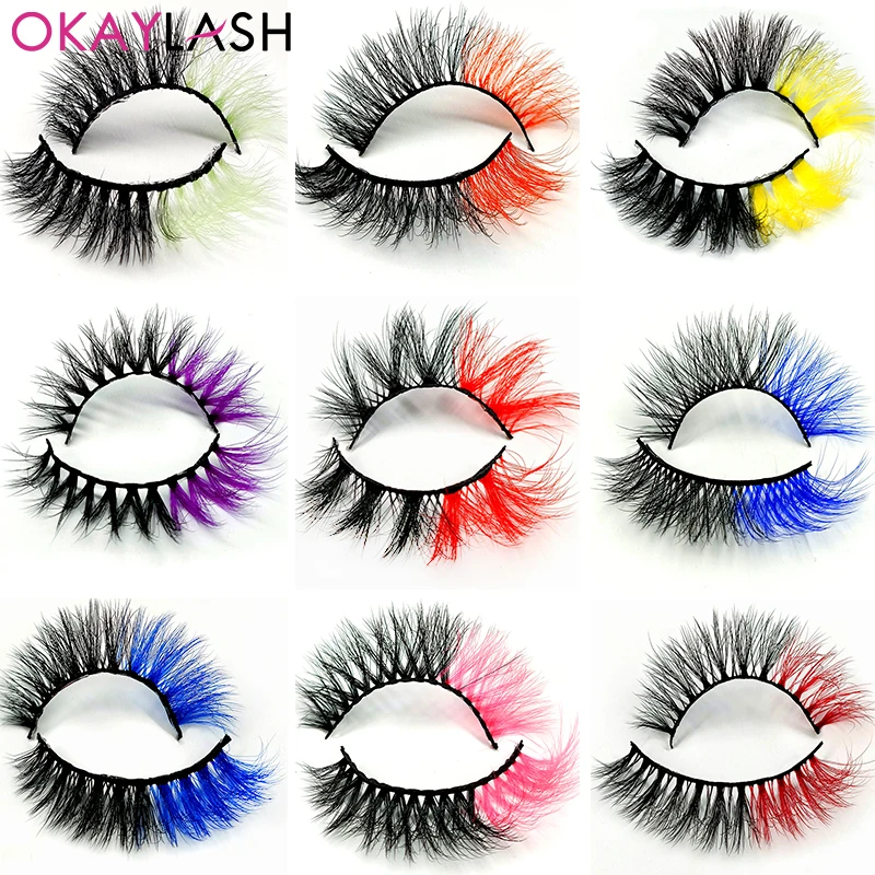 OKAYLASH уникальные Смешанные Два цвета 3D норковые радужные цветные ресницы