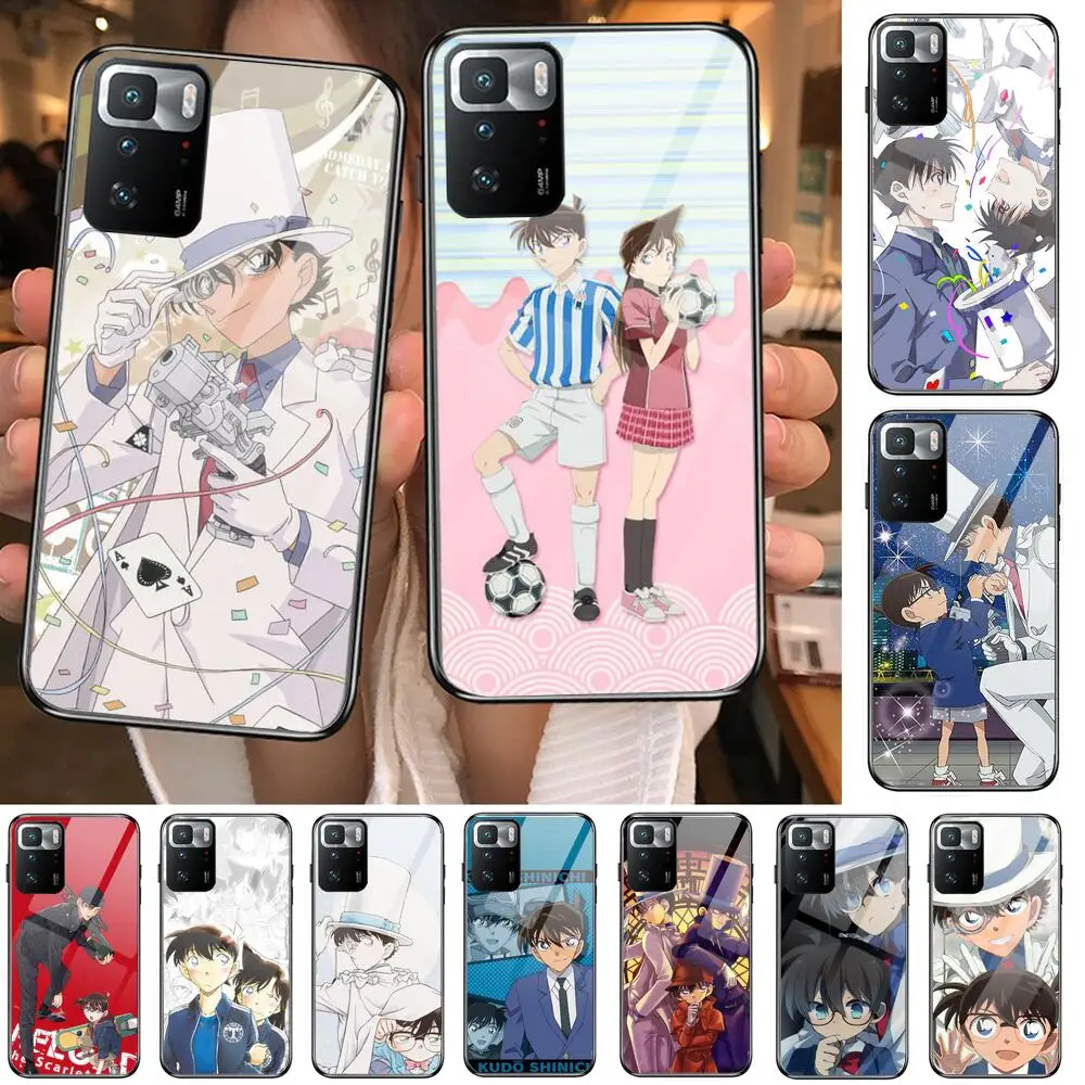 

Anime Detective Conan Tempered Glass shell Phone Case For XiaoMi Redmi Note 10 9S 8 7 6 5 A 10t Pro 9T Cover Pre Cases