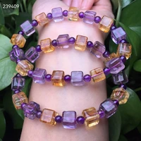 natural amethyst citrine quartz purple bracelet yellow ametrine crystal women 8x8mm clear cube beads brazil aaaaa