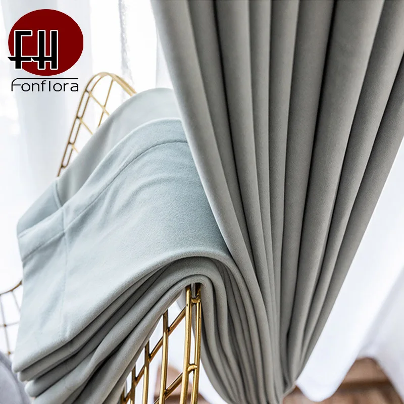 

Grey Velvet Blackout Curtains for Living Room, Bedroom Window, Cold-proof, Thermal Insulation, Custom Size