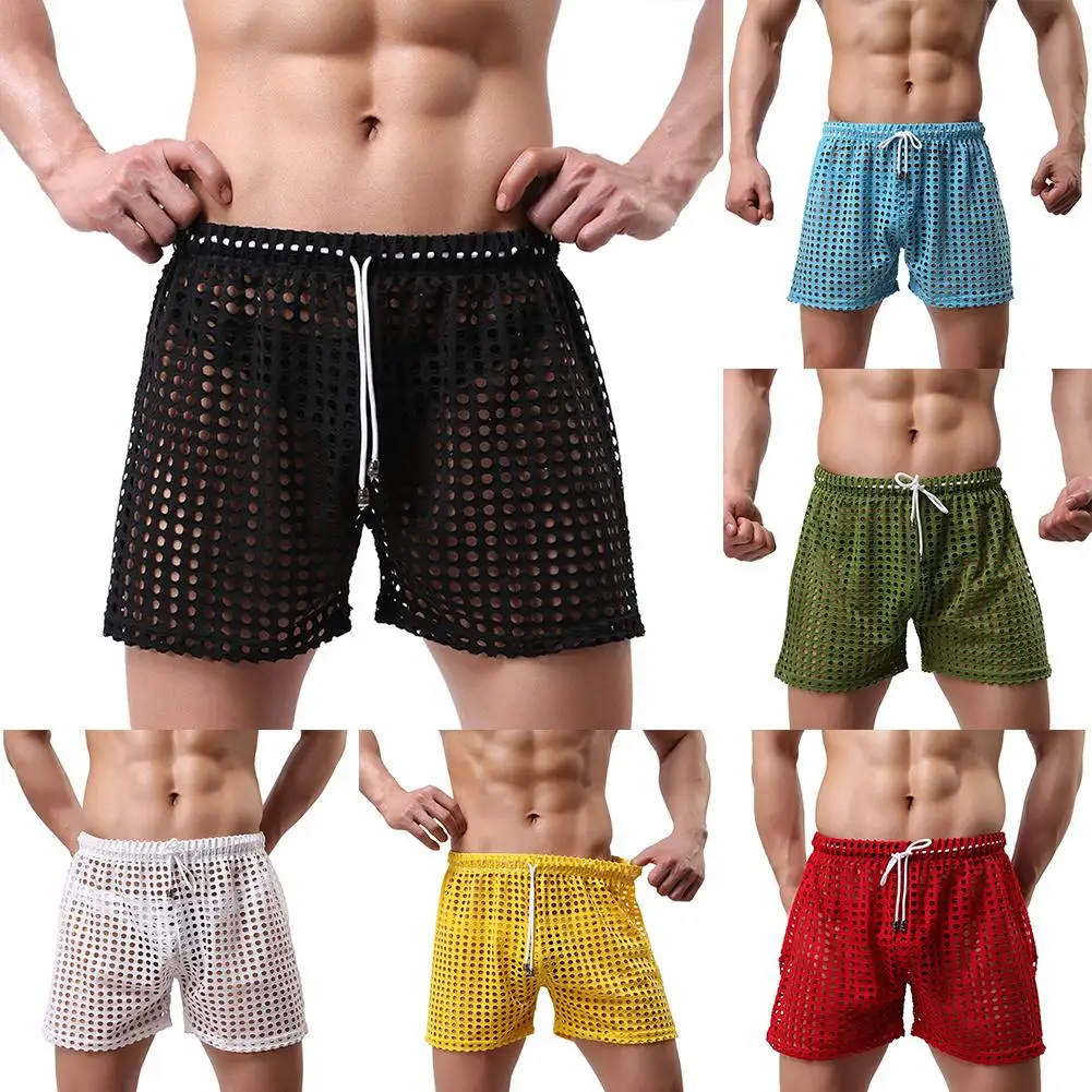 

Men's Sexy shorts Men Boxers Soft Breathable Hollow Mesh Underpant Transparent Drawstring Lounge Shorts Seamless Male Panties