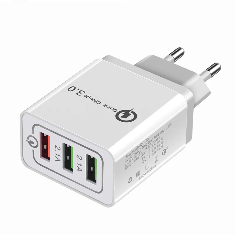 Gray 3 порта QC 3,0 настенное зарядное устройство USB зарядное устройство дорожная вилка адаптер питания для смартфона samsung Galaxy Note 9 S9 S8 S7 iPhone - Тип штекера: Gray