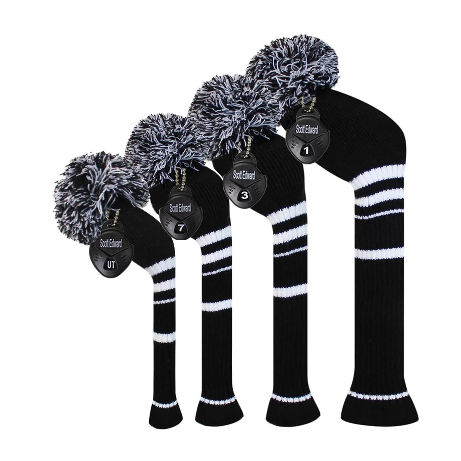 

4PCS/Set Golf Knitted Headcovers with Classic Pattern Grey Black White Lattice for Driver Fairway Hybrid,1 3 5 Golf Head Covers