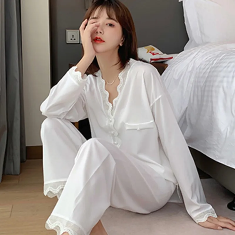 

Casual Home Clothes Women's Pajamas Simple Korean Version Can Wear Women's Long-sleeved Women's Homewear Home Suit Sleepwear