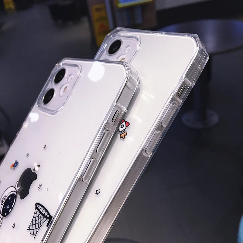 

Cute Cartoon Astronaut Transparent Phone Case For iPhone 11 Pro MAX 12 Mini XS XR X 7 8 Plus SE2020 Funny Shockproof Clear Cover