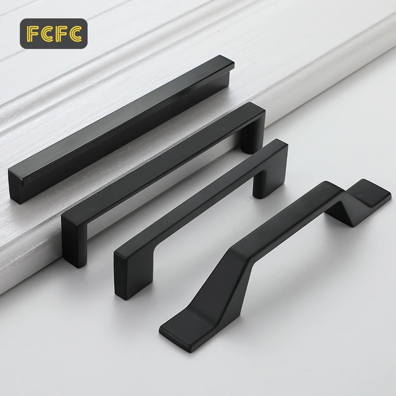 

FCFC American-style Kitchen Cabinet Handle Square Matte Black 128mm Drawer Black Cabinet Wardrobe 7-Character Solid Pulls