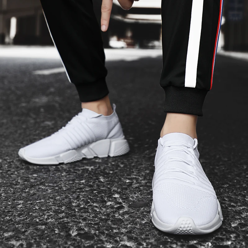 Дешевая мужская обувь для бега дышащие гибкие кроссовки вязаная спортивная