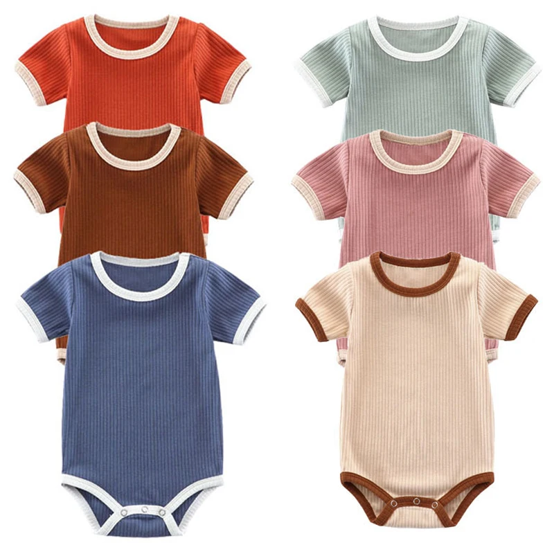 Хлопковое боди унисекс с коротким рукавом однотонное из 2 предметов | Детская