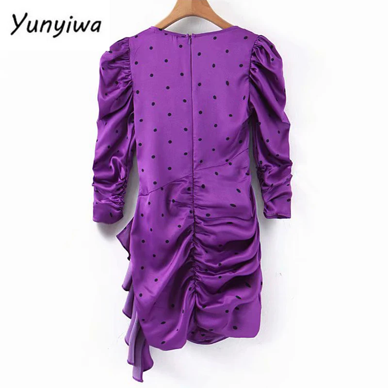 Модное женское винтажное платье в горошек Драпированное облегающее мини-платье