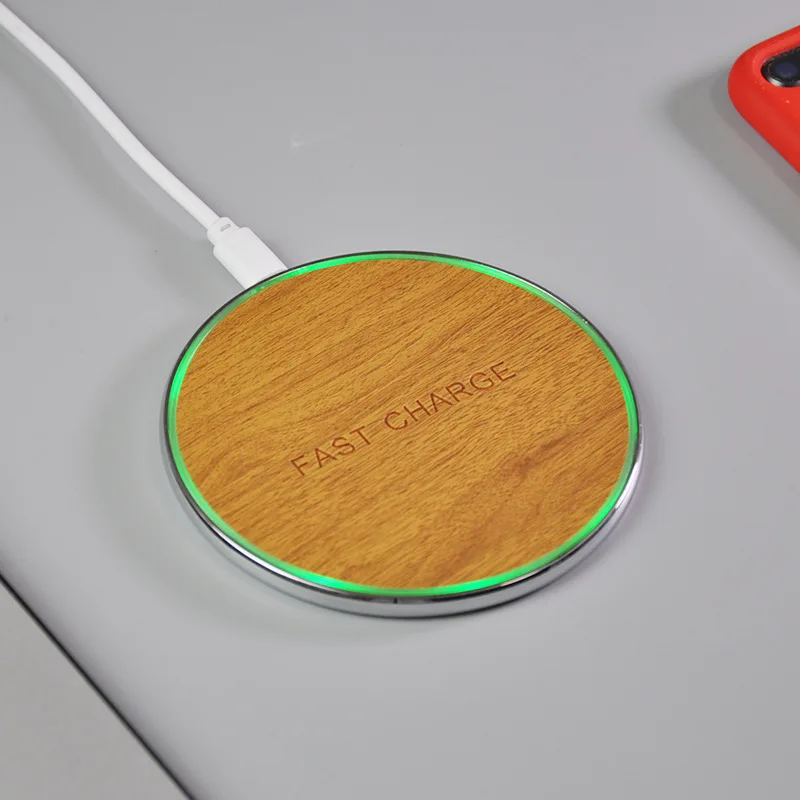 Беспроводное зарядное устройство QI с деревянной подсветкой 10 Вт со светодиодной