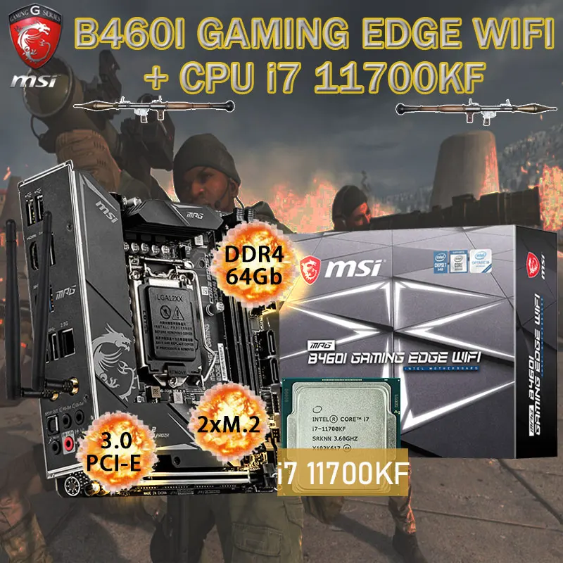 

Набор LGA1200 MSI MPG B460I GAMING EDGE материнская плата с WIFI + Intel i7 11700KF Combo DDR4, 64 ГБ M.2, Intel B460