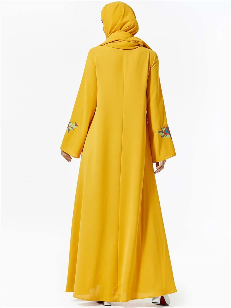Повседневное мусульманское платье макси с вышивкой Abaya хиджаб длинный халат