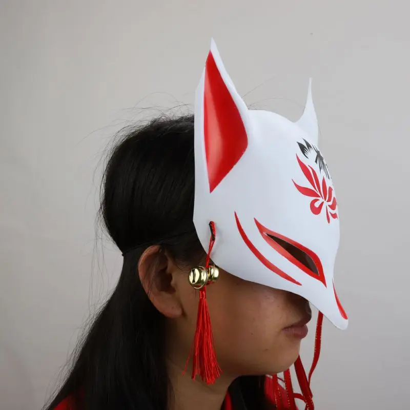 Маска лисицы в японском стиле с кисточками Маскарадная маска для Хэллоуина