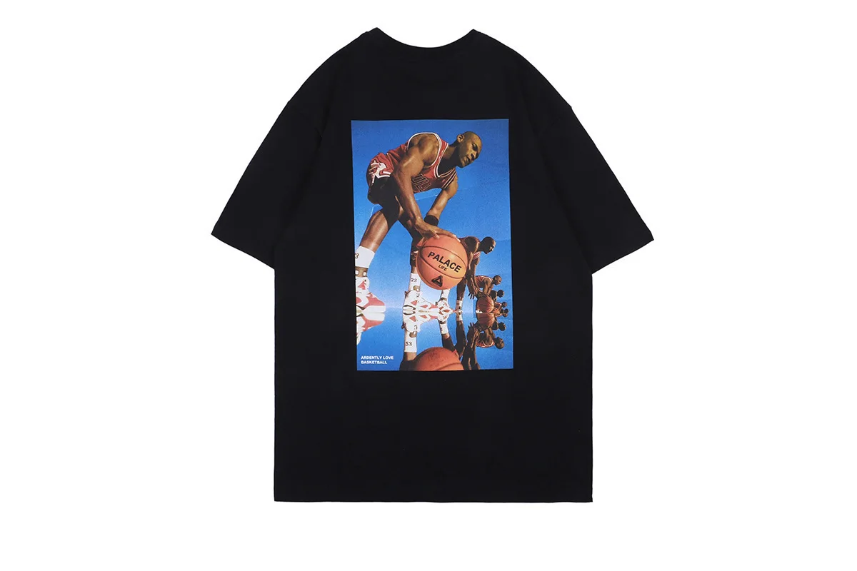 

Life fashion brand short sleeve basketball never stop chest letter printing casual round neck T-shirt for men