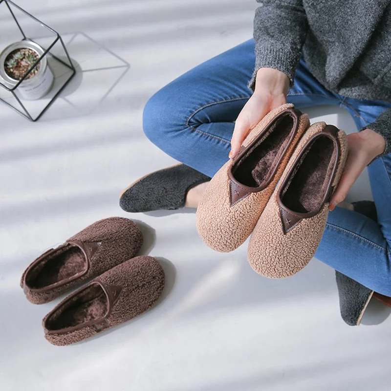 

Ladies Loafers Plus Velvet Warm Casual Cotton Shoes Pumps 2021 New Fashion Peas Shoes Cozy Flat Shoes Winter Shoes Zapatos Mujer