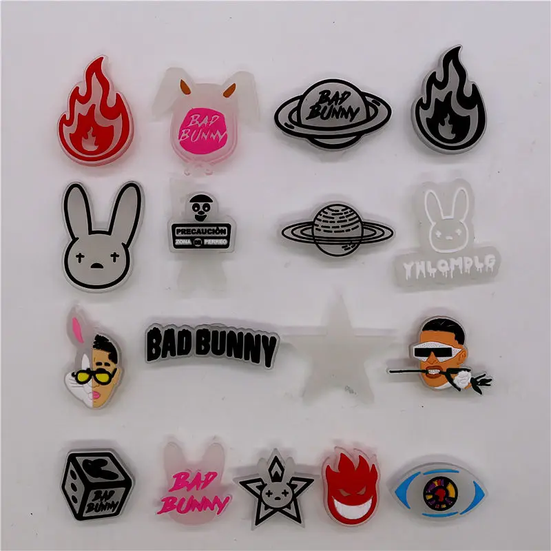 Novelty Luminous Shoe Charms Accessories Bad Bunny Stars Dice Planet Shoe Buckle Decoration for Croc Jibz Kids Party Xmas Gifts