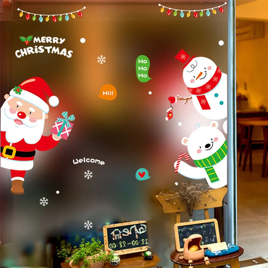 Новый год 2020 Мультфильм Снеговик Санта Наклейка на окно Рождество Домашний Декор