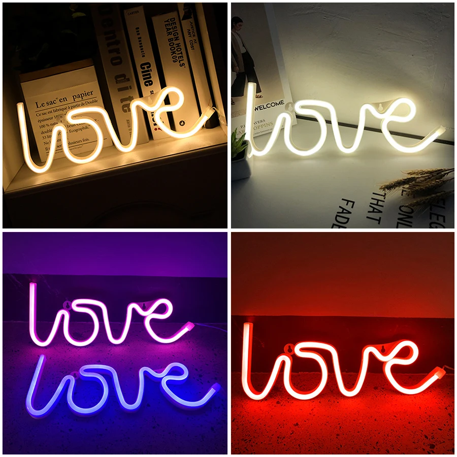 LOVE Figure Neon Light Sign LED Letter Nighlight Modeling Lamp Decor Indoor Party Valentine's Proposal USB & Battery Powered