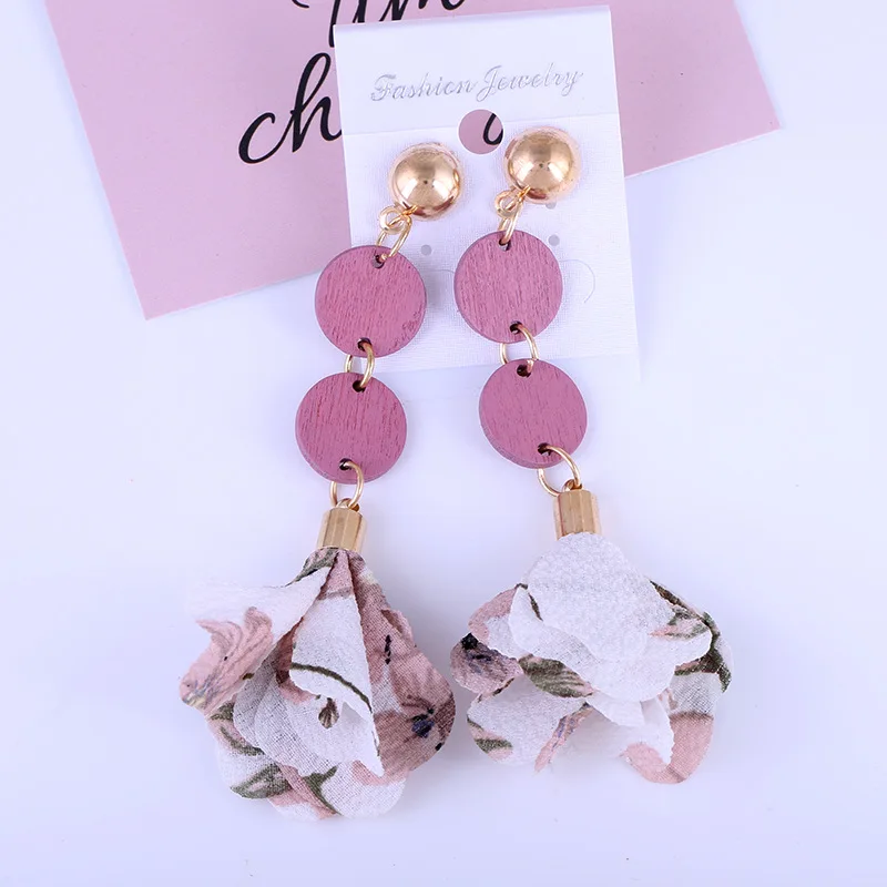 Pink Liuxsp женские тканевые висячие серьги с кисточками, длинные серьги, Мода, новые серьги с подвеской, деревянные тканевые женские серьги, лучший подарок - Окраска металла: Pink
