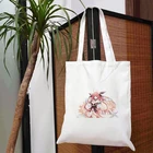 Сумка-шоппер для женщин, Большой Вместительный холщовый саквояж с индивидуальным логотипом, дизайнерская сумочка-тоут из аниме и мешковины с принтом