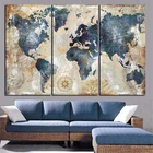 3 Панели, карта мира акварелью, модульные картины на холсте, настенная фотография, подвесные картины для декора гостиной