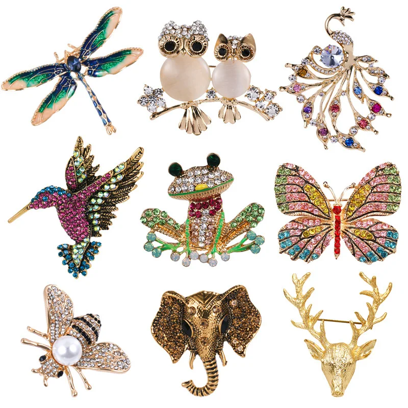 

Elegant Gorgeous Animal Brooches for Women Girls Owl Frog Bee Peacock Shape Rhinestone Decoration Ladies Brooch Corsage