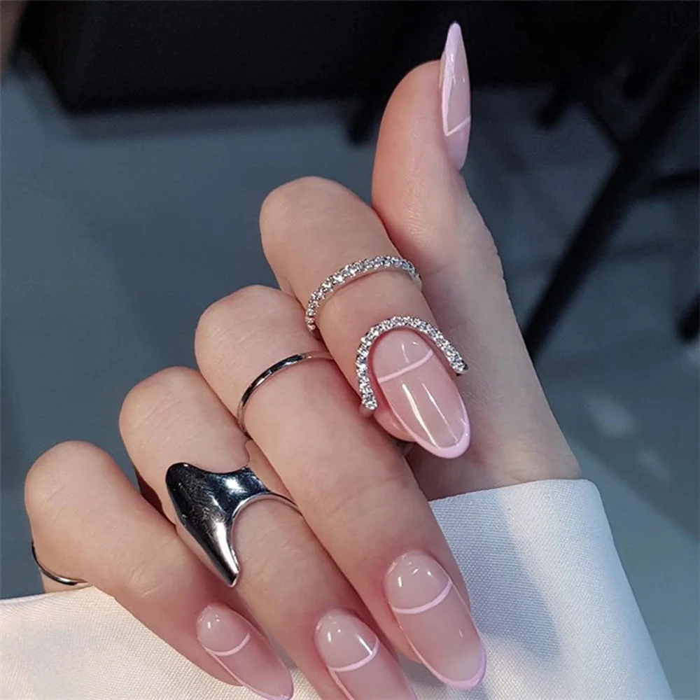 Nail Art Ring 2021 Korean Daily Trendy Metal Line Thin Gothic Rings for Women Fingertip Protective Cover Fashion Jewelry