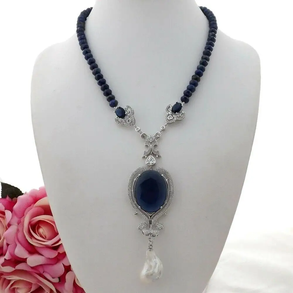 Ожерелье K110107 для женщин граненая цепочка с жемчугом Кеши кубический цирконий 19