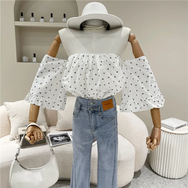 

Women's Clothing Summer 2021 Niche Design Fashion New Sweet Off Shoulder Doll Short Sleeve Shirt Top