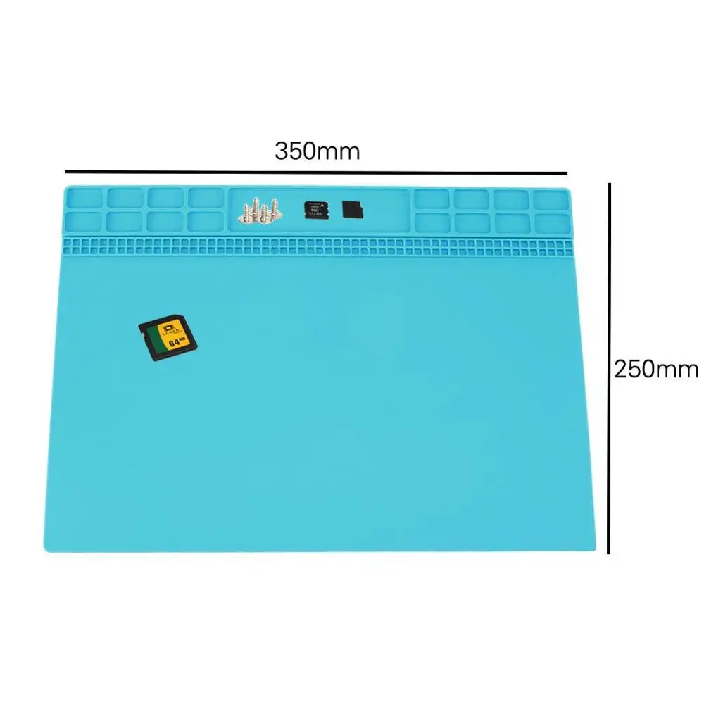 Light Blue 350X250mm Большой термостойкий силиконовый коврик стол коврик обслуживание платформы теплоизоляция паяльная ремонтная станция+ винт расположение 405x305 мм - Цвет: Light Blue 350X250mm