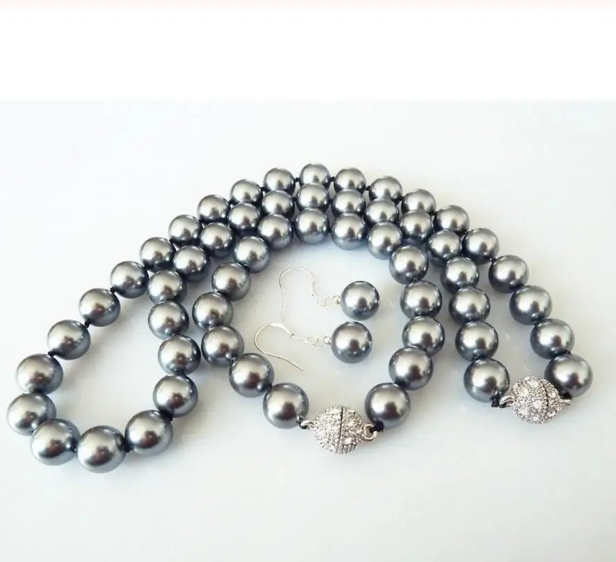 Бесплатная доставка оптовая продажа 10 мм серое ожерелье и браслет из