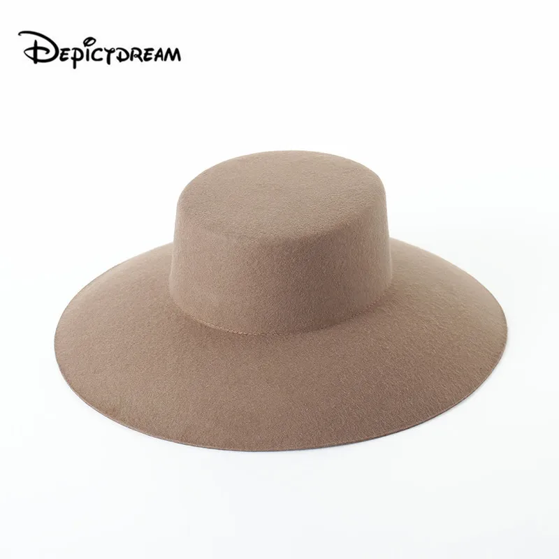 

Ретро простая мода 100% шерсть винтажные широкие шляпы осень и зима для женщин федоры 100% шерсть повседневные однотонные Depictdream AAA