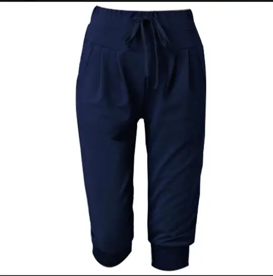 Женские летние Стрейчевые штаны с высокой талией укороченные штаны-шаровары