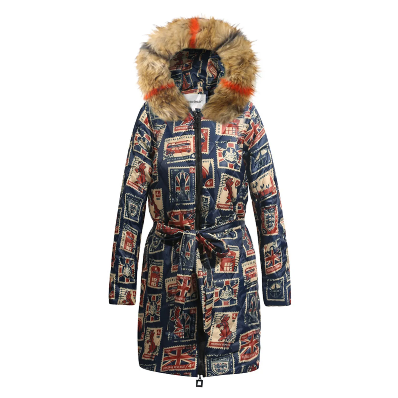 

Hooded Printed Mid-length Style Retro Plus Size Jacket Cotton Plus Size Coat Coat