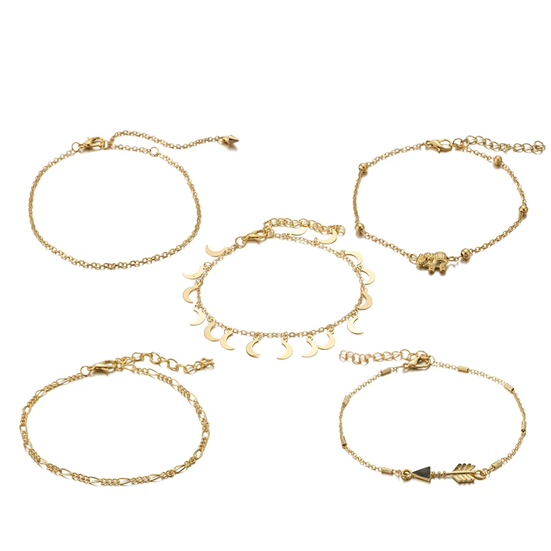 Tocona многослойный изящный Золотой ножной браслет в стиле бохо слон луна на ногу