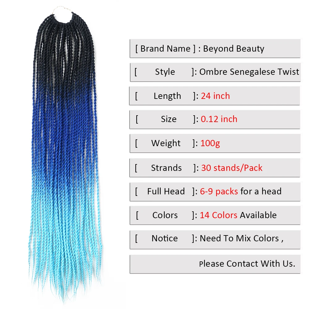 26 Color Ombre Senegalese Twist Crochet Hair Extension 24 Inch Braids Synthetic Braiding For African Woman Bulk |