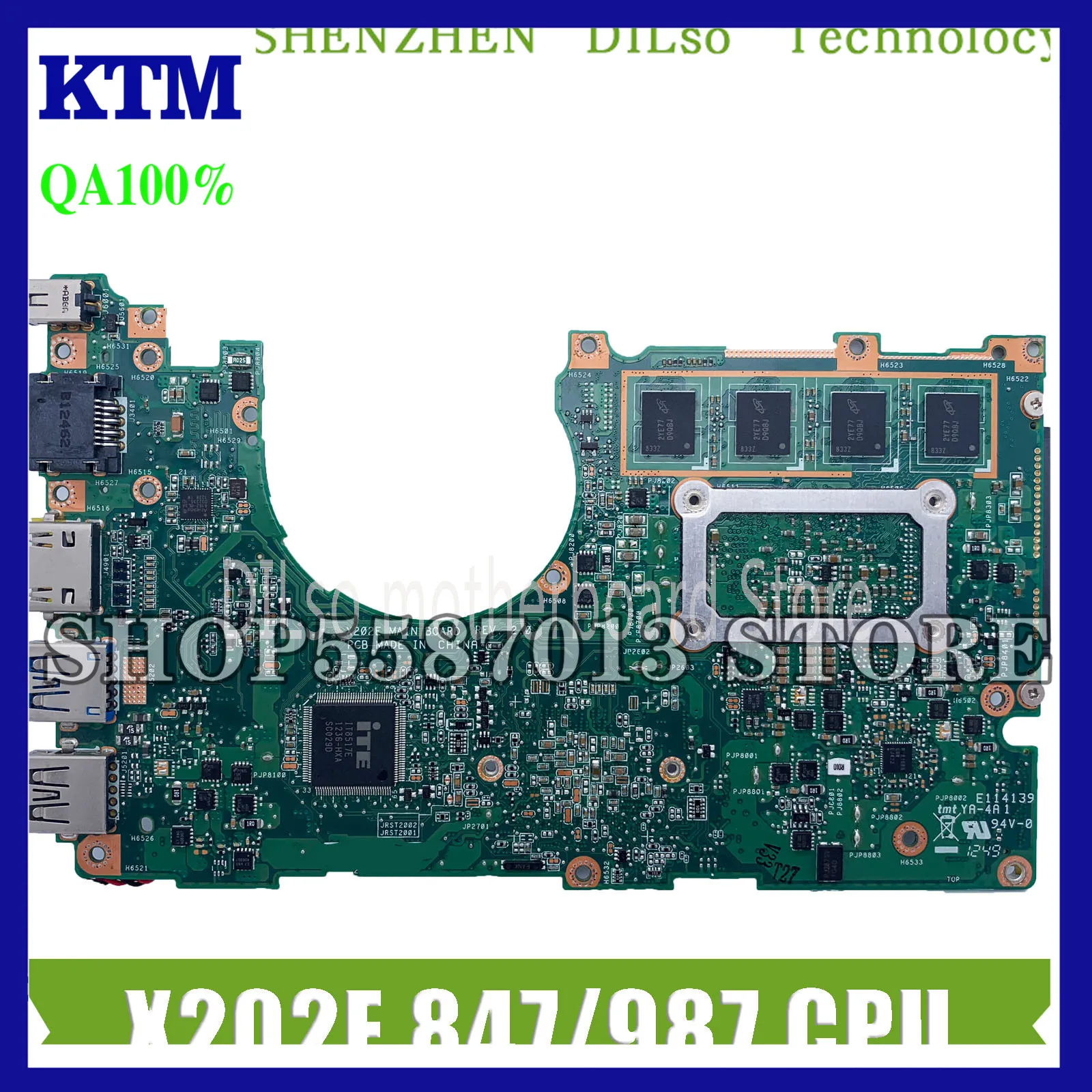

KEFU X202e For ASUS S200E X202E X201E X202EP Vivobook Motherboard REV2.0 847/987 1007U CPU 4G/2G RAM Onboard 100% Test Work