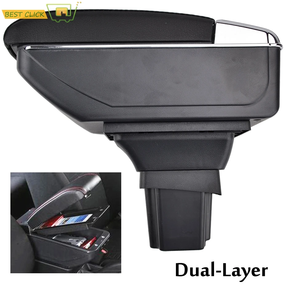 Dual Layer Armrest For Chevrolet Trax Tracker Holden Trax Center Console Storage Box Leather Arm Rest 2013-2017 2014 2015 2016