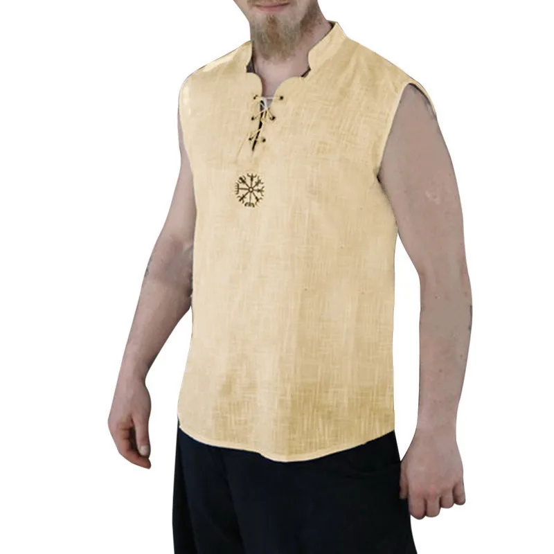 Женская летняя льняная хлопковая майка рубашка средневековый костюм викингов