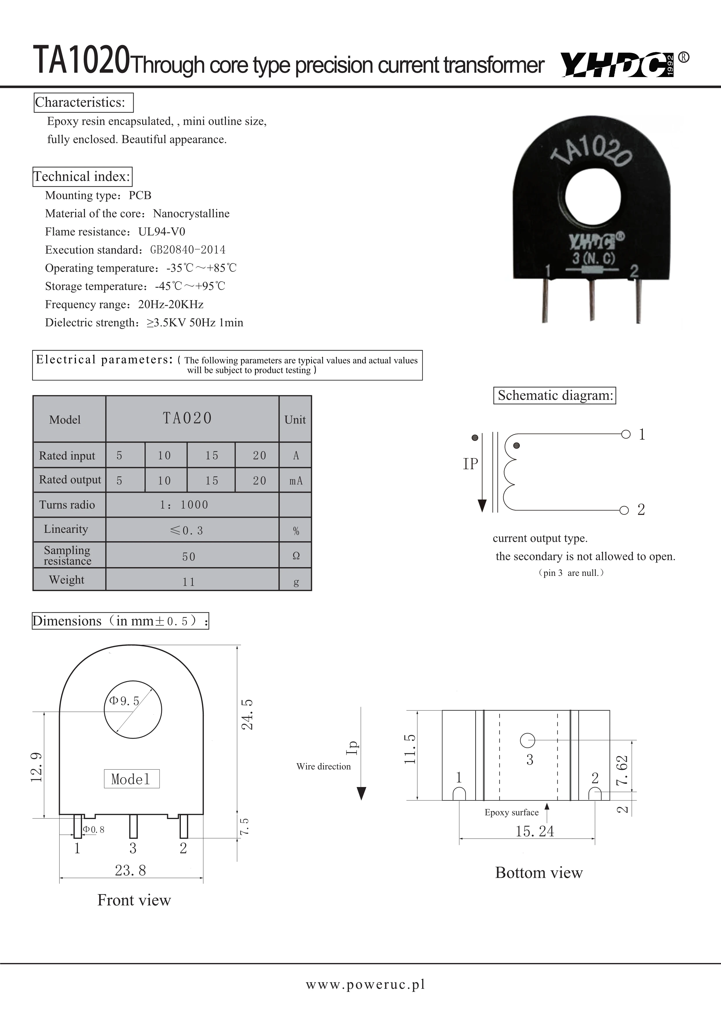 Прецизионный трансформатор тока YHDC с сердечником вход 5 А 10 15 а 20 выход мА мА|pcb