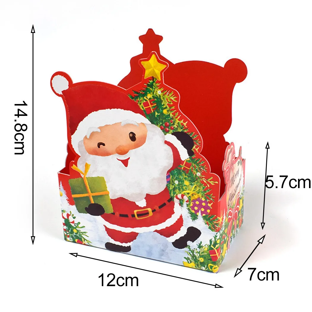 

10pcs Christmas Party Paper Favour Cookie Candy Gift Boxes Bags Sets Santa Claus Snowman Elk Cartoon Print Wrapping Supplies