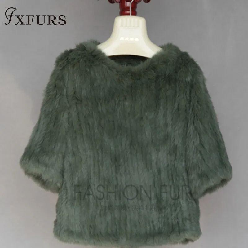 FXFURS роскошное вязаное пальто из кроличьего меха женская куртка из натурального кроличьего меха Меховой жилет из кроличьего меха пуловер для девочек 9 цветов - Цвет: green