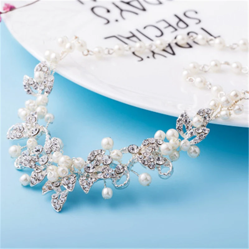 Набор свадебных украшений ручной работы Серебряные стразы обруч на голову